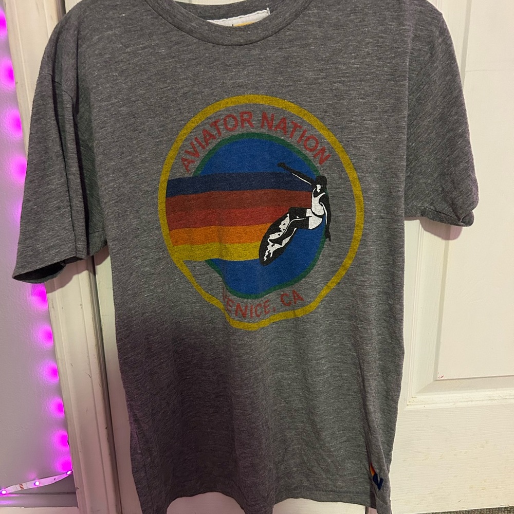 AVIATOR NATION MALIBU CREW TEE SHIRT - HEATHER GREY